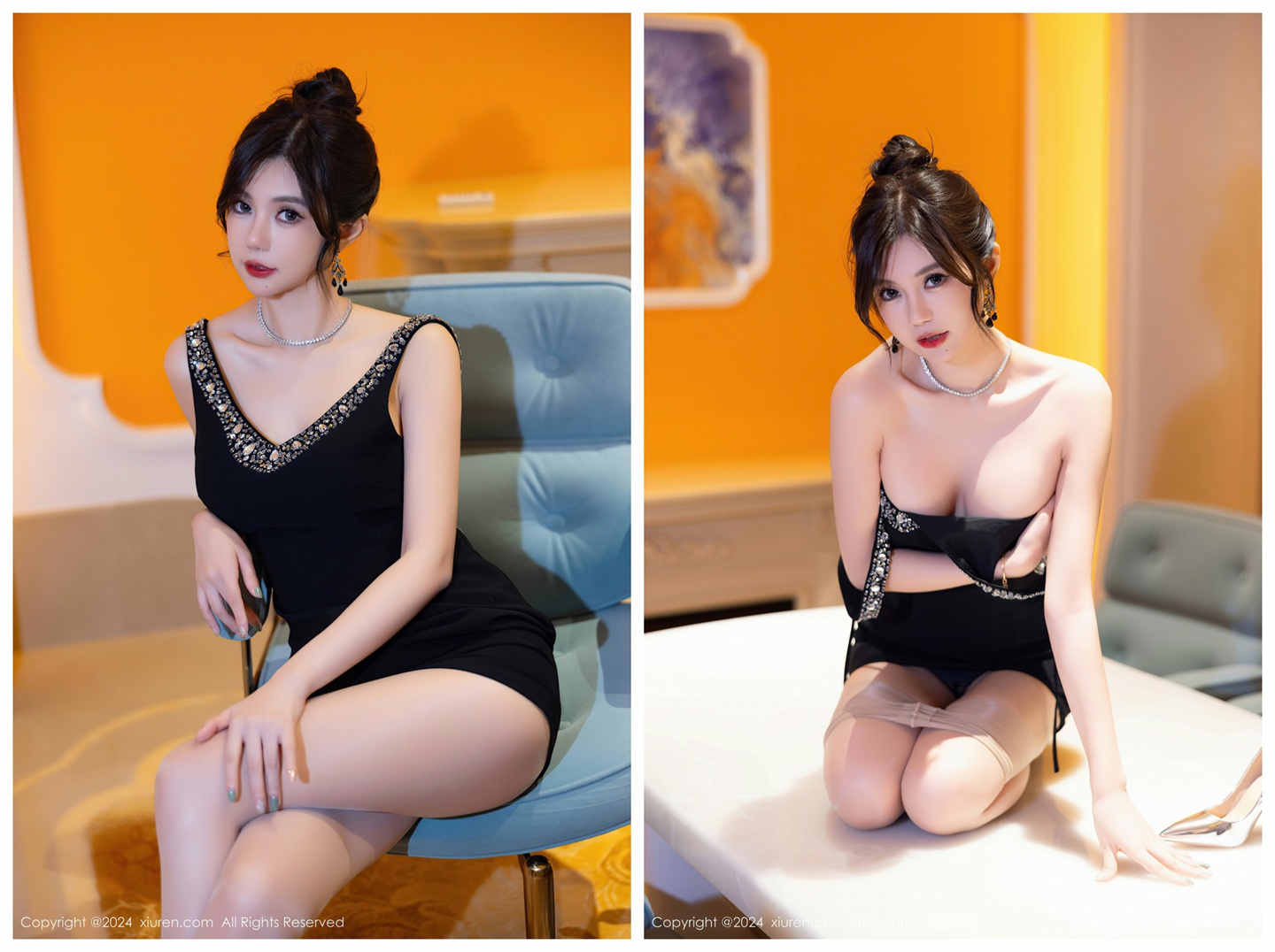 秀人网女神绮里嘉,性感黑色连衣短裙,娇柔曼妙的姿态明艳动人