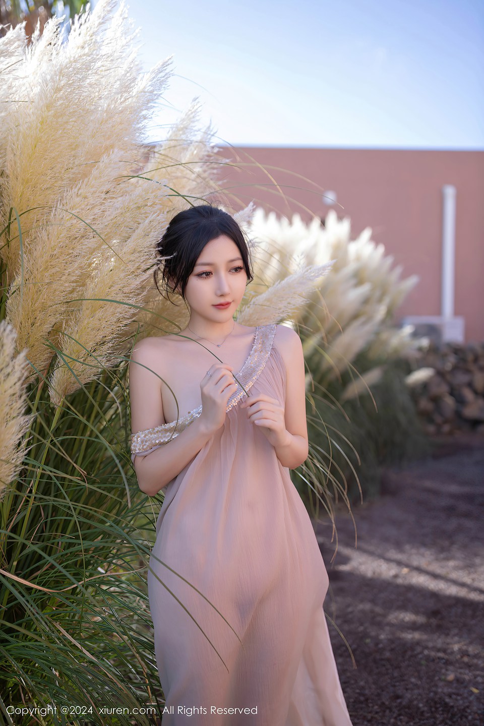 鱼子酱Fish 芦苇旁场景拍摄 性感紫色轻透连衣裙 婀娜动人 清纯唯美