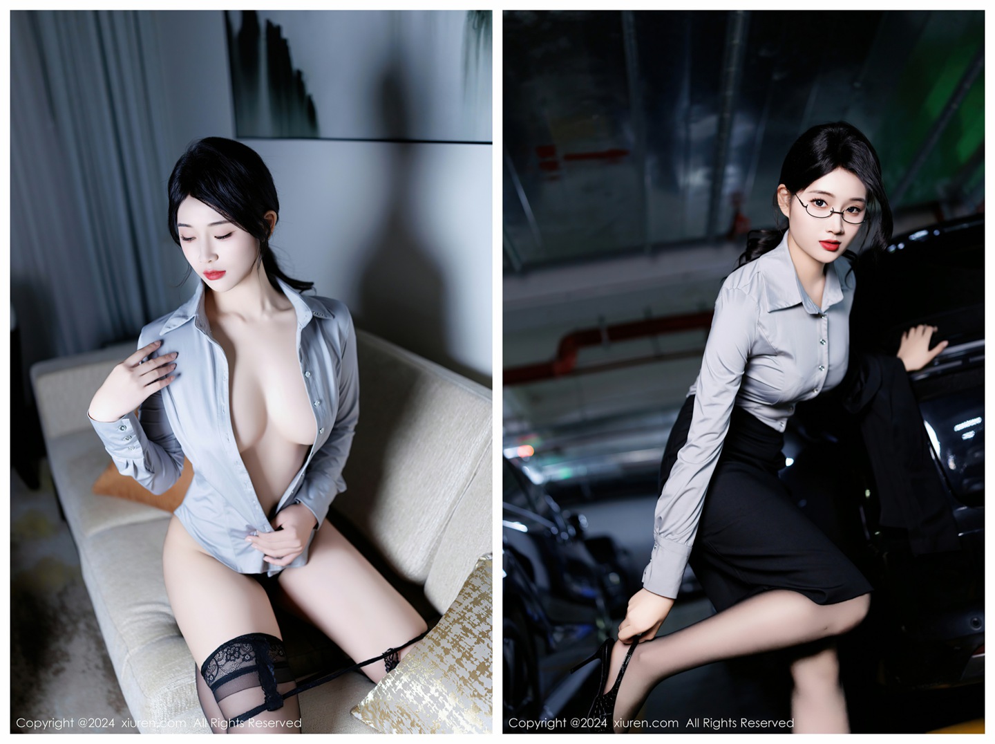 秀人网新人南乔 首套性感灰色OL服 面容清秀 肌肤雪白娇嫩