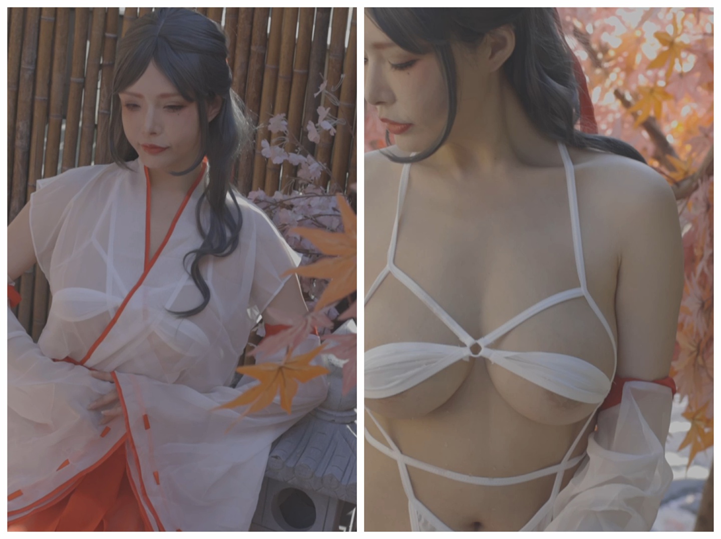 推特人气摄影大神 [秋和柯基] 汤池巫女 薄纱难掩巨乳 唯美构图角度一流