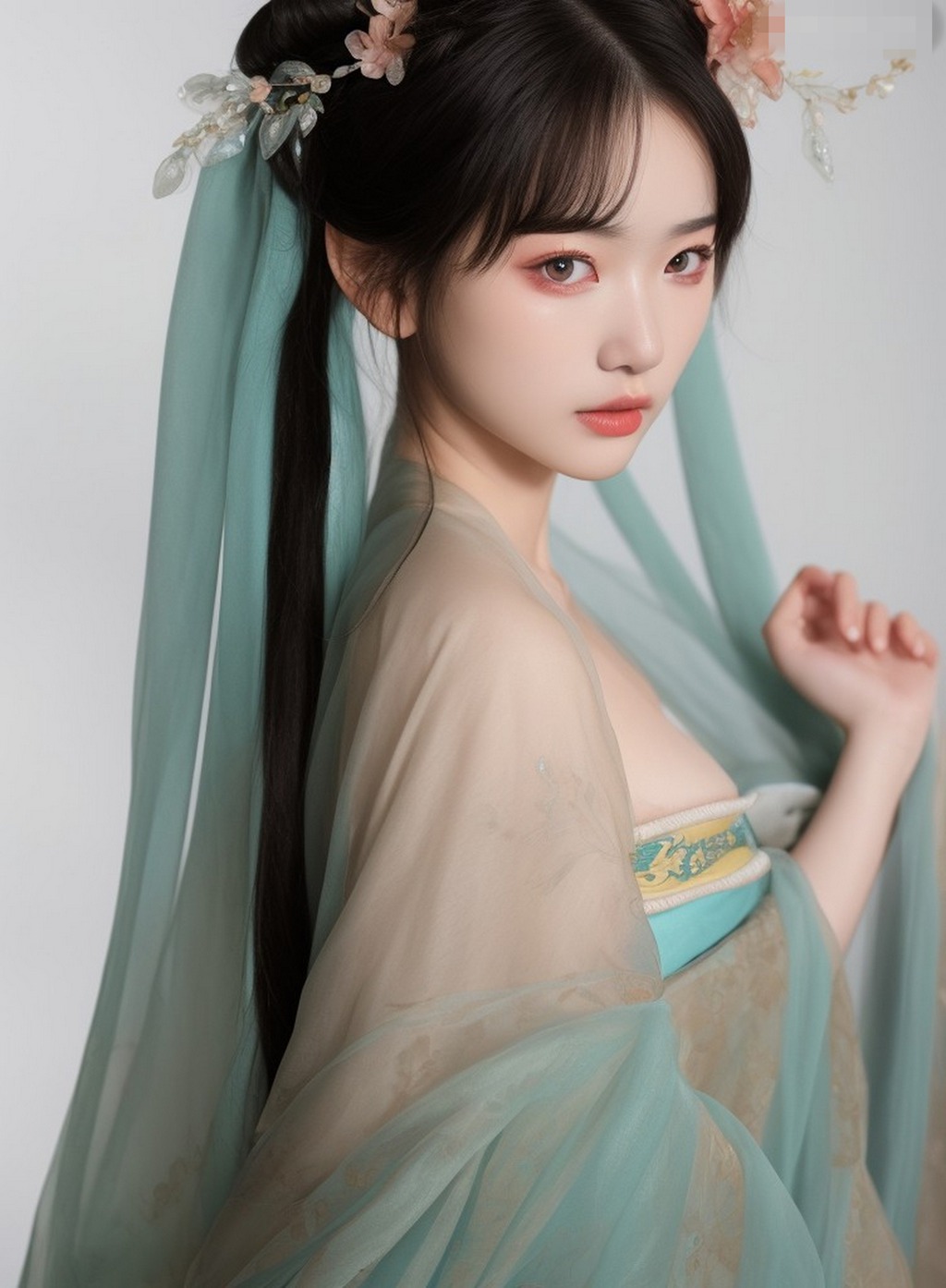 最新模型AI生成 教室姐妹花 沙滩派对 古风优雅女神